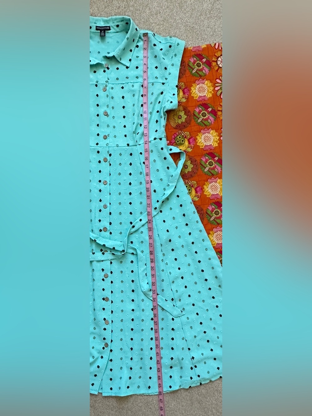 Nina Leonard Mint Green Polka Dot Shirt Midi Dress - Picture 8 of 8
